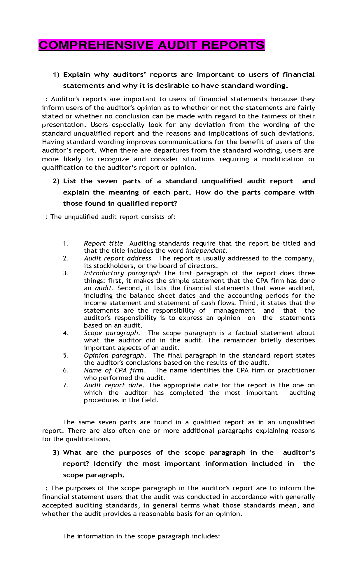 Preview image for COMPREHENSIVE MATERIAL SERIES AUDITING REPORT QUESTIONS AND ANSWERS COMPLETE GUIDE